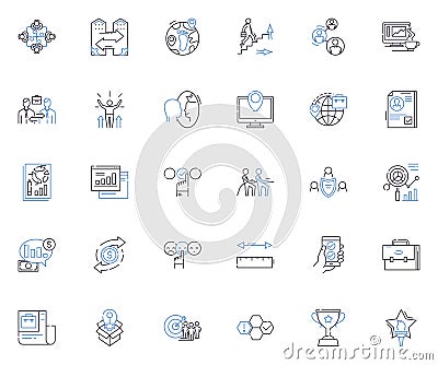 Performance measures line icons collection. Metrics, KPIs, Evaluation, Analytics, Scorecards, Benchmarking, Efficiency Vector Illustration