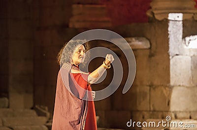 Performance of Medea at the Roman Theatre of Merida, 2023 Editorial Stock Photo