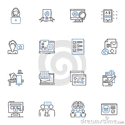 Performance metrics line icons collection. Evaluation, Analysis, KPIs, Scorecard, Metrics, Measurements, Analytics Vector Illustration