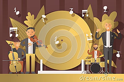 Performance people musicians in suits, vector illustration. Men character play classical music on musical instruments Vector Illustration