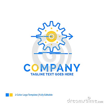 performance, progress, work, setting, gear Blue Yellow Business Vector Illustration