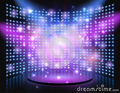 Performance stage with lightbulb glowing backdrop wall Vector Illustration
