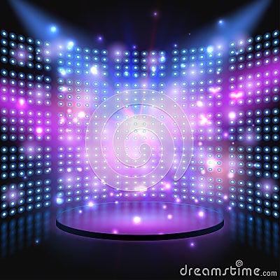 Performance stage with lightbulb glowing wall Vector Illustration