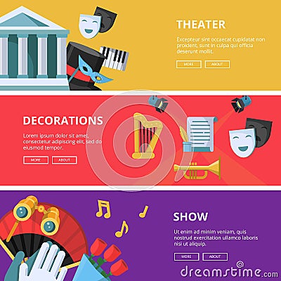 Performance or theatre illustrations. Horizontal banners Vector Illustration