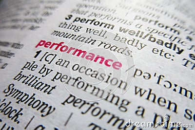 Performance word dictionary definition Stock Photo