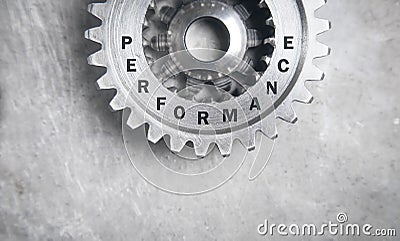 Performance word on metal gears Stock Photo