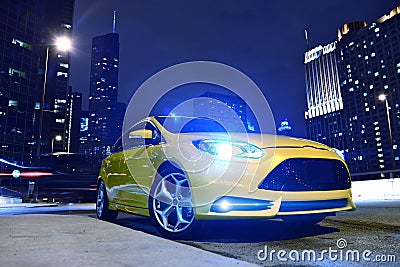 Performance Yellow Car Stock Photo