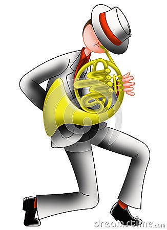 Performer of horn Cartoon Illustration