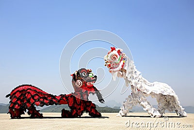 Performers in lion costume Stock Photo