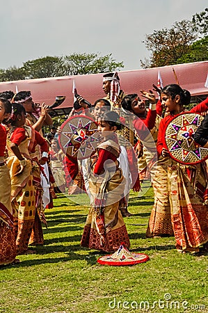 Performing girls in Assam Editorial Stock Photo