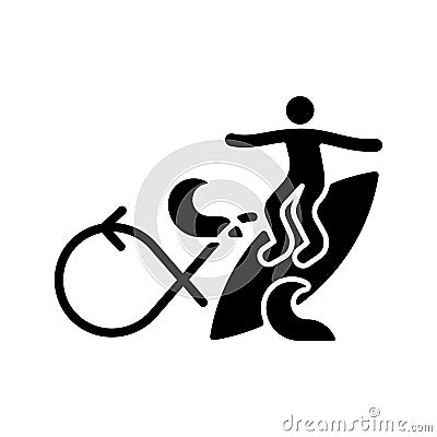 Performing roundhouse cutback in surfing black glyph icon Vector Illustration
