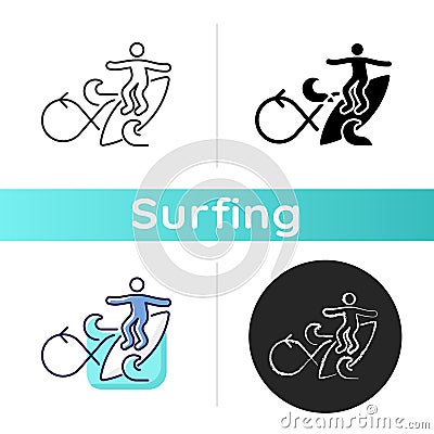 Performing roundhouse cutback in surfing icon Vector Illustration