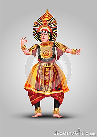 Performing Yakshagana classical dance of Karnataka state, India. vector illustration design Vector Illustration