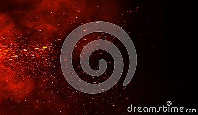 Perftect fire particles embers on background . Smoke fog misty texture Stock Photo