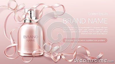 Perfume bottle, flower fragrance cosmetic design Vector Illustration