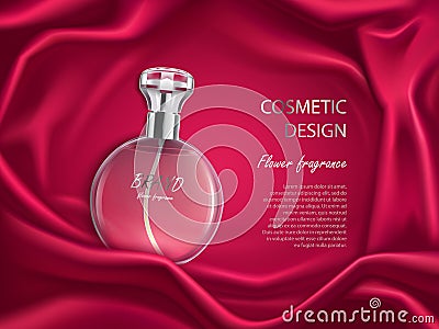 Perfume bottle, flower fragrance cosmetic design Vector Illustration