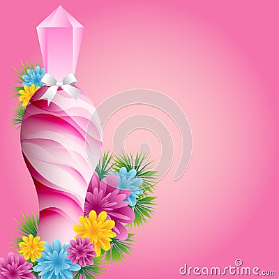 Perfume bottle and flowers Vector Illustration