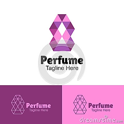 Perfume bottle logo with diamond concept which is elegant, modern and luxurious. suitable for perfume, cosmetics, women`s web Vector Illustration