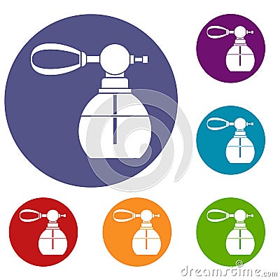 Perfume bottle with vaporizer icons set Vector Illustration