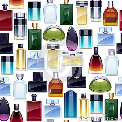 Perfume bottles icons seamless pattern. Eau de parfum. Vector Illustration