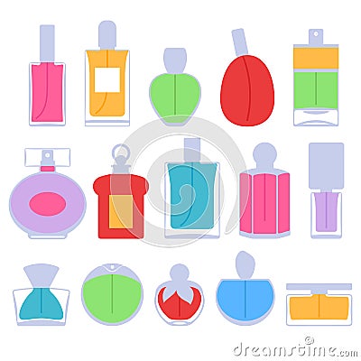 Perfume bottles icons set vector illustration. Eau de parfum. Vector Illustration