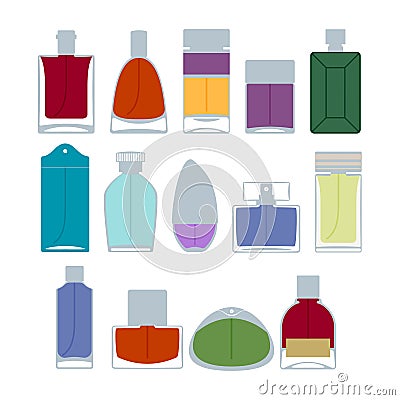 Perfume bottles icons set vector illustration. Eau de parfum. Vector Illustration