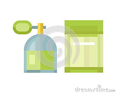 Perfume glamour fashionable beautiful cosmetic bottle female packaging tube vector illustration. Vector Illustration