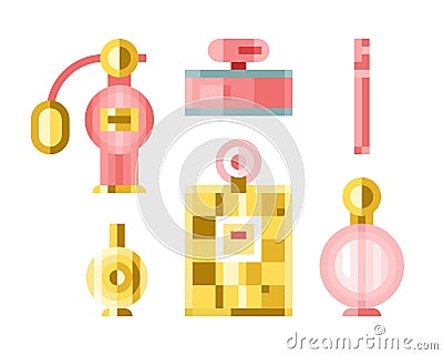 Perfume glamour fashionable beautiful cosmetic bottle female packaging tube vector illustration. Vector Illustration