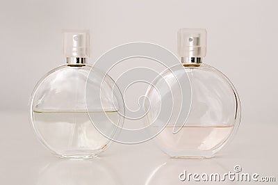 Perfume glass bottle mockup, blank cosmetic bottles template. Package design. Realistic illustration isolated on white background Stock Photo