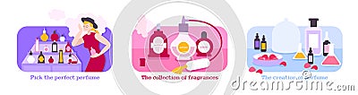 Perfume icons composition set with creation of perfume symbols flat isolated illustration Vector Illustration