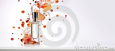 Perfume pheromones on white molecules background. Molecular perfumes increase irresistibility. Pheromone colognes are scented or Stock Photo