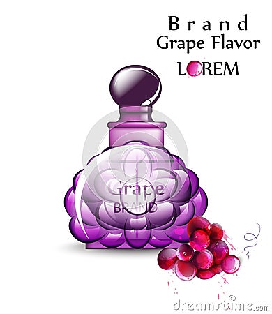 Perfume or potion Vector realistic. Grapes flavor. Product placement mock up bottles. Original stylish 3d illustrations Vector Illustration