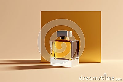 Perfumery. Minimal composition with perfume bottle on the table. Created with Generative AI technology Stock Photo