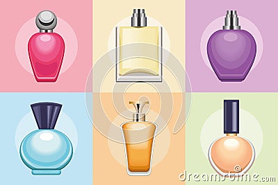 perfumes bottles six icons Vector Illustration