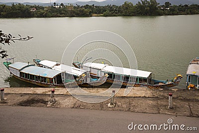 Perfurme River near the Celestial Lady in Hue Vietnam - Chua Thien Mu Stock Photo