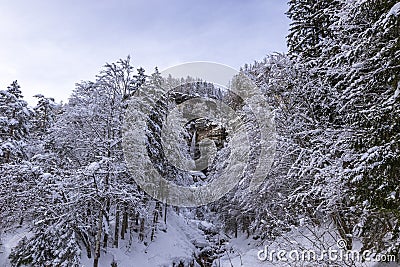 The Pericnik slap or Pericnik Waterfall in winter time, Slovenia Stock Photo
