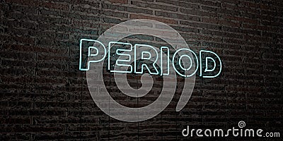 PERIOD -Realistic Neon Sign on Brick Wall background - 3D rendered royalty free stock image Stock Photo