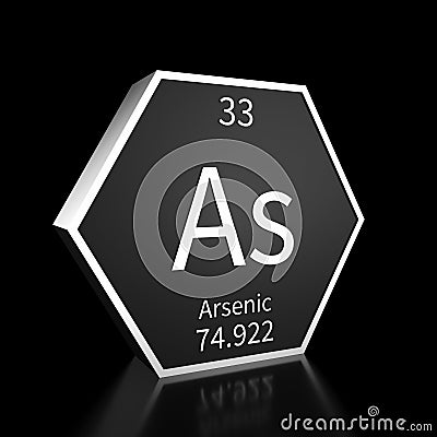 Periodic Table Element Arsenic Rendered Metal on Black on Black Stock Photo