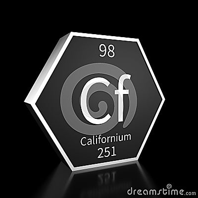 Periodic Table Element Californium Rendered Metal on Black on Black Stock Photo