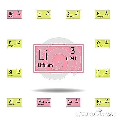 Periodic table element lithium color icon. Set of chemical sign color icon. Signs and symbols collection icon for websites, web Stock Photo