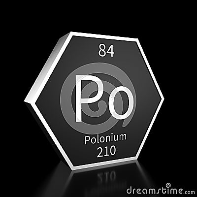 Periodic Table Element Polonium Rendered Metal on Black on Black Stock Photo