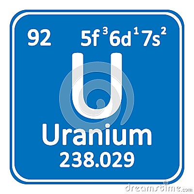 Periodic table element uranium icon. Cartoon Illustration