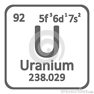 Periodic table element uranium icon. Cartoon Illustration