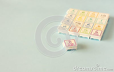 Periodic table of elements. Selective focus. science education concept Stock Photo