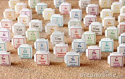 Periodic table of elements. Selective focus. science education concept Stock Photo