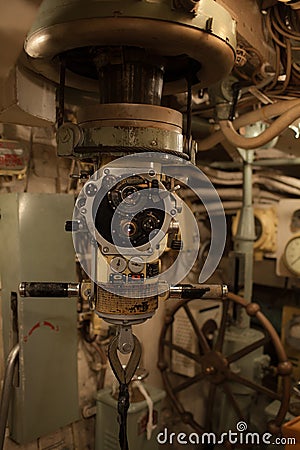 Periscope inside submarine Stock Photo