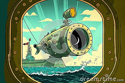 periscope on an old submarine retro background Stock Photo