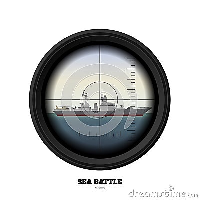 Periscope of submarine. Military weapon view. Sea battle. Warship image. Battleship in ocean Vector Illustration