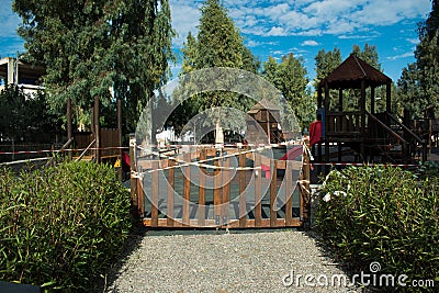 Children`s playground, toys outdoor on a children play area closed Editorial Stock Photo