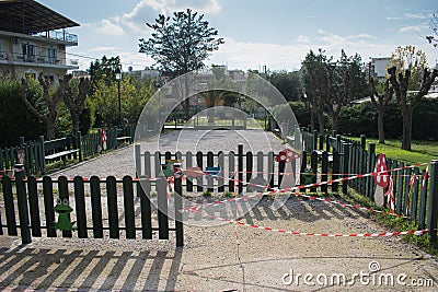 Children`s playground, toys outdoor on a children play area closed Editorial Stock Photo